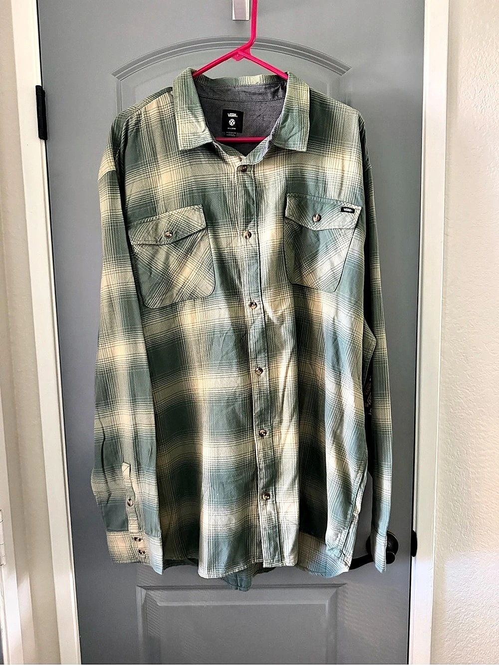 Vans Monterey III Plaid Button Down in Green & White XL NWT